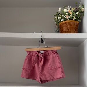 Zara Girls' Dusty Pink Tie-Waist Linen-Blend Shorts